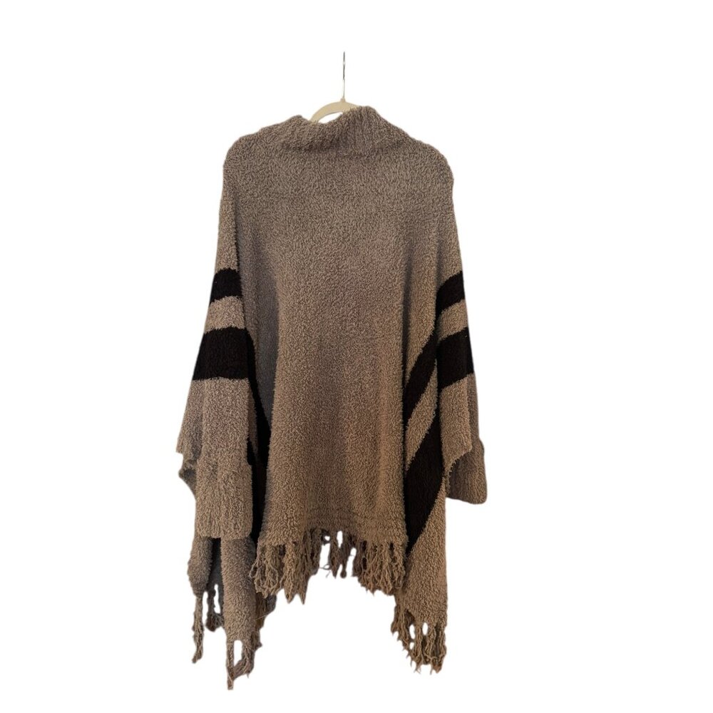 Barefoot Dreams Poncho Brown Black Accent Tassel One Size - Picture 2 of 5